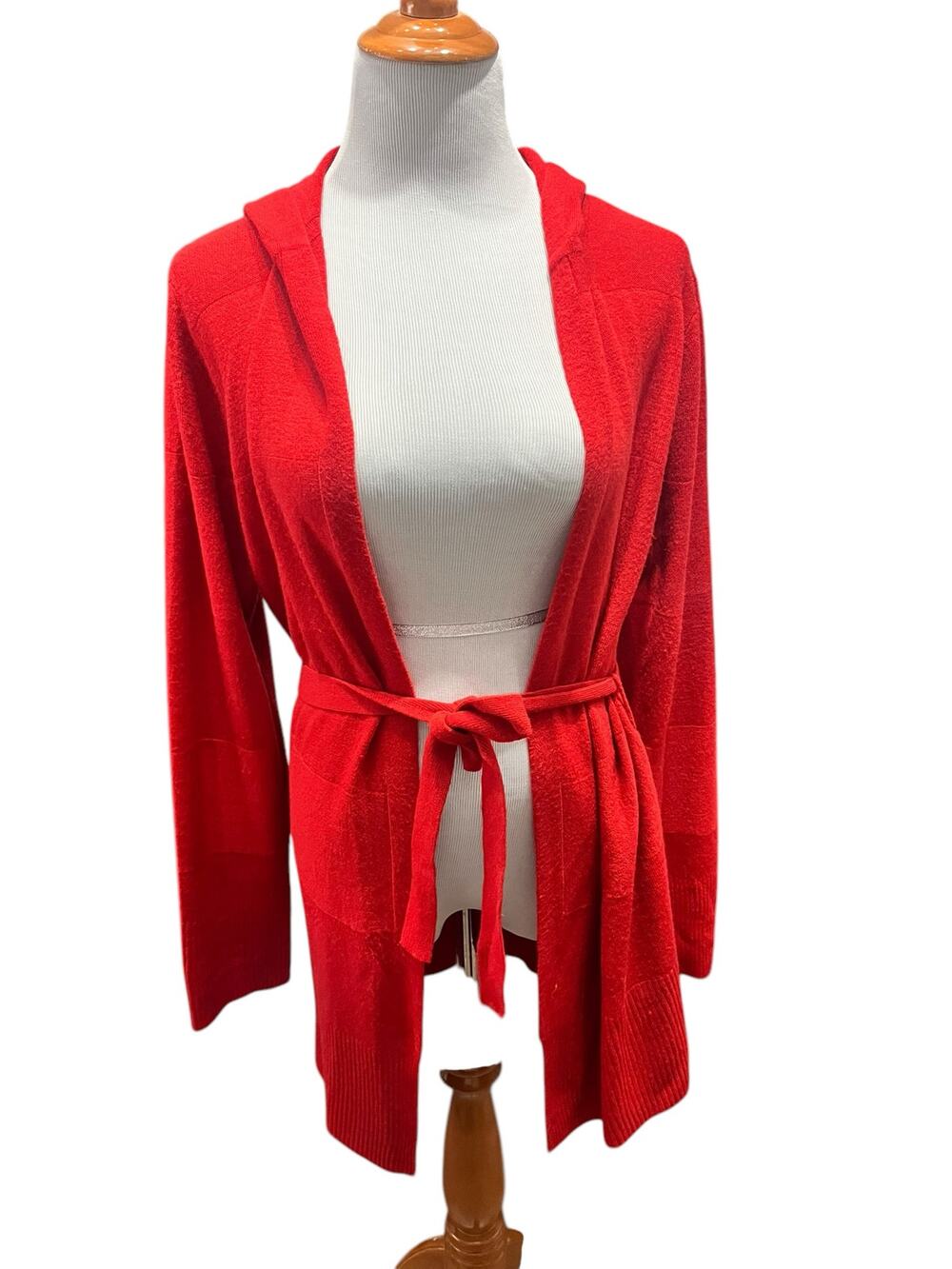 Carol Rose Women's Red Hoodie Belted Cardigan Sweater SIZE Large